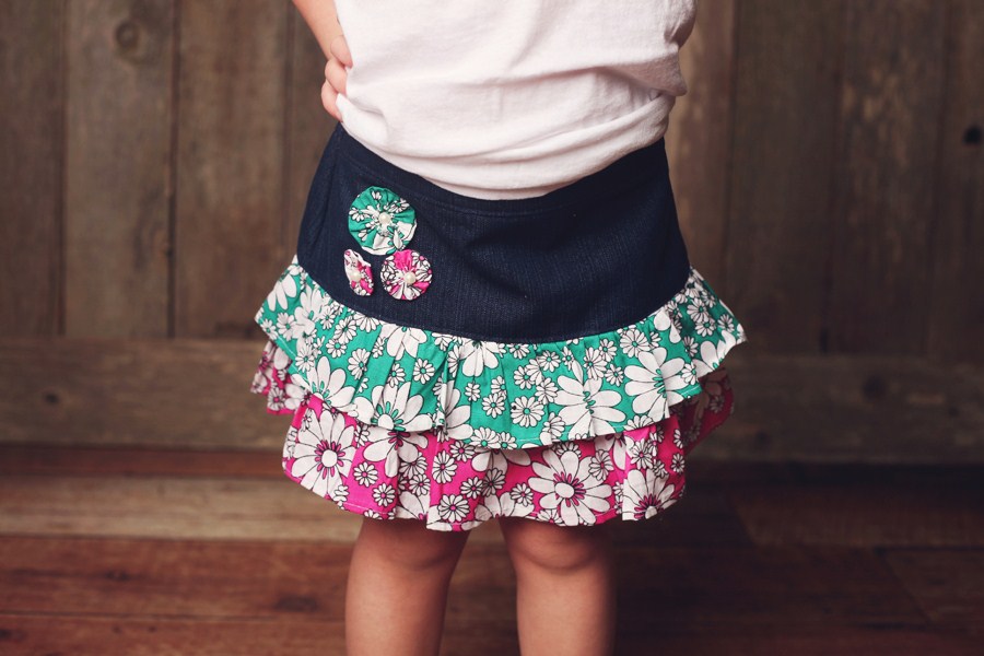 Sewing Pattern Girls Skirt, Pdf Pattern For 2 To 8 Yrs, Ruffled Denim Skirt
